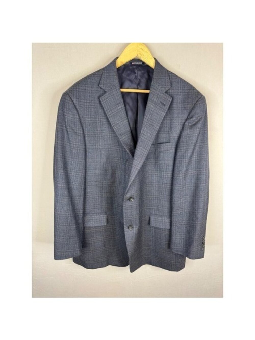Hart Schaffner Marx Mens 48R Blue Plaid Two Button Blazer Sport Coat Made in USA